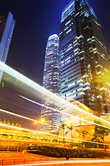 Image showing Fast moving car light in Hong Kong