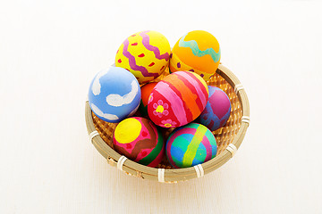 Image showing Colourful easter egg in basket