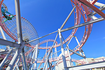 Image showing Amusement park with clear blue sky