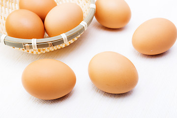 Image showing Brown egg over linen background