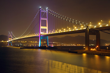 Image showing Suspension bridge in Hong Kong at night