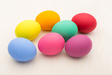 Image showing Colourful easter egg on linen background