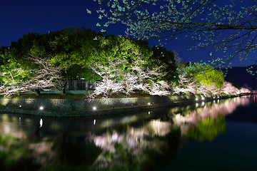 Image showing Biwa lake canal with sakura tree