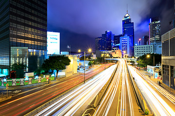 Image showing Fast moving traffic in Hong Kong at night