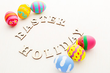 Image showing Easter egg with wooden text 