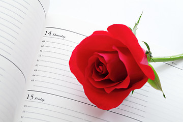 Image showing Red rose with calendar