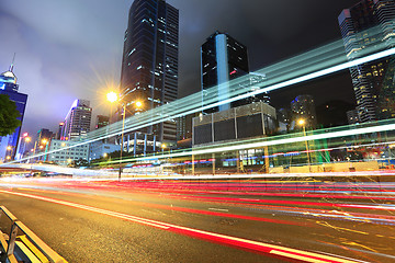 Image showing Busy traffic in Hong Kong at night