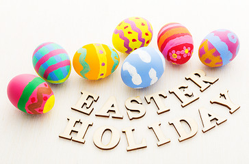 Image showing Easter egg with wooden text