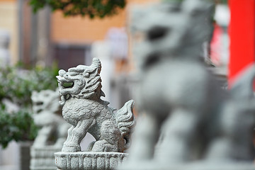 Image showing Lion stone statue in chinese temple