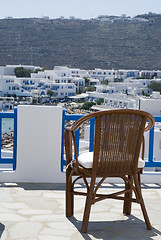 Image showing view from hotel suite of greek island beach