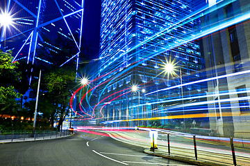 Image showing Hong Kong city with traffic trail at night