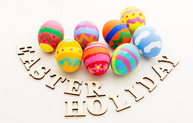 Image showing Easter egg and wooden text