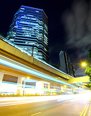 Image showing Fast moving car light in Hong Kong 