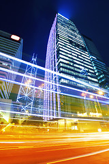 Image showing Hong Kong city with traffic trail at night