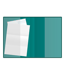 Image showing Open folder with paper and envelope, isolated on white backgroun