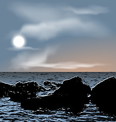 Image showing Nature background, sea stones during dusk