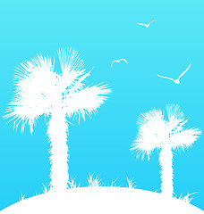 Image showing Summer background with palm trees and seagulls