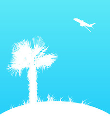 Image showing Summer background with palm tree and airplane