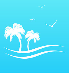 Image showing Tropical paradise background with palm trees and sea