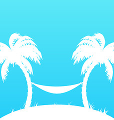 Image showing Tropical paradise background with palm trees and hammock