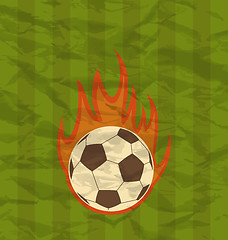 Image showing Retro football flyer with ball in fire flames