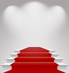 Image showing Stairs covered with red carpet, scene illuminated