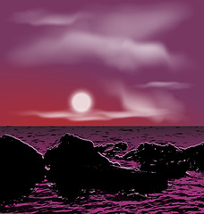 Image showing Outdoor background, sea stones during night