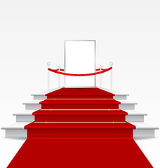 Image showing Stairs covered with red carpet 