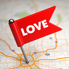 Image showing Love Concept - Small Flag on a Map Background.