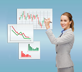 Image showing businesswoman drawing forex chart in air