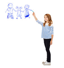 Image showing girl drawing family in the air