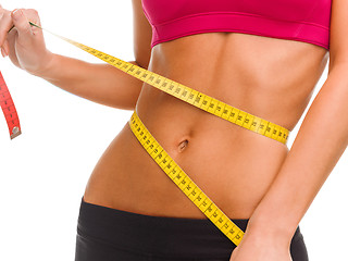 Image showing close up of trained belly with measuring tape