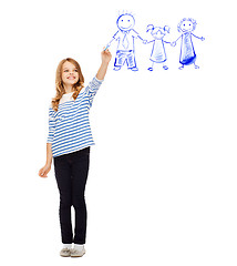 Image showing girl drawing family in the air