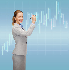 Image showing businesswoman drawing forex chart in air