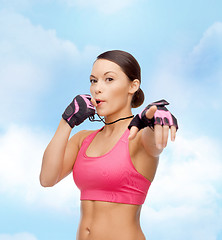 Image showing asian personal trainer with whistle