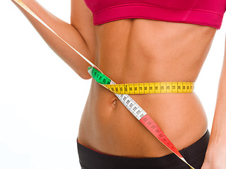 Image showing close up of trained belly with measuring tape