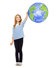 Image showing girl drawing planet earth in the air