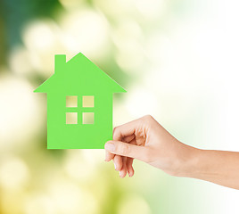 Image showing hand holding green paper house