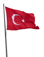 Image showing Turkish flag on flagpole waving in wind