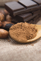 Image showing Cocoa (cacao) beans with chocolate