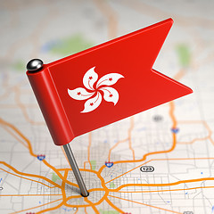 Image showing Hong Kong Small Flag on a Map Background.