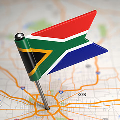 Image showing South Africa Small Flag on a Map Background.