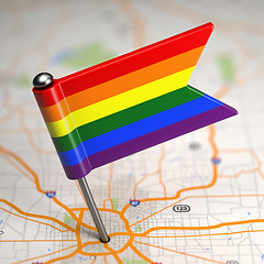 Image showing Gay Small Flag on a Map Background.