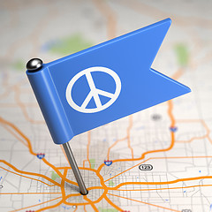 Image showing Peace Sign - Small Flag on a Map Background.