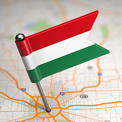 Image showing Hungary Small Flag on a Map Background.