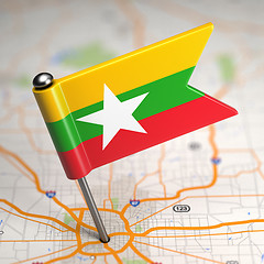 Image showing Myanmar Small Flag on a Map Background.