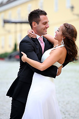 Image showing Portrait of a young bride and groom