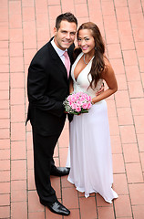 Image showing Portrait of a young bride and groom