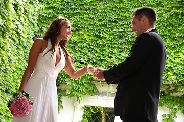 Image showing Portrait of a young bride and groom