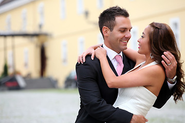 Image showing Portrait of a young bride and groom